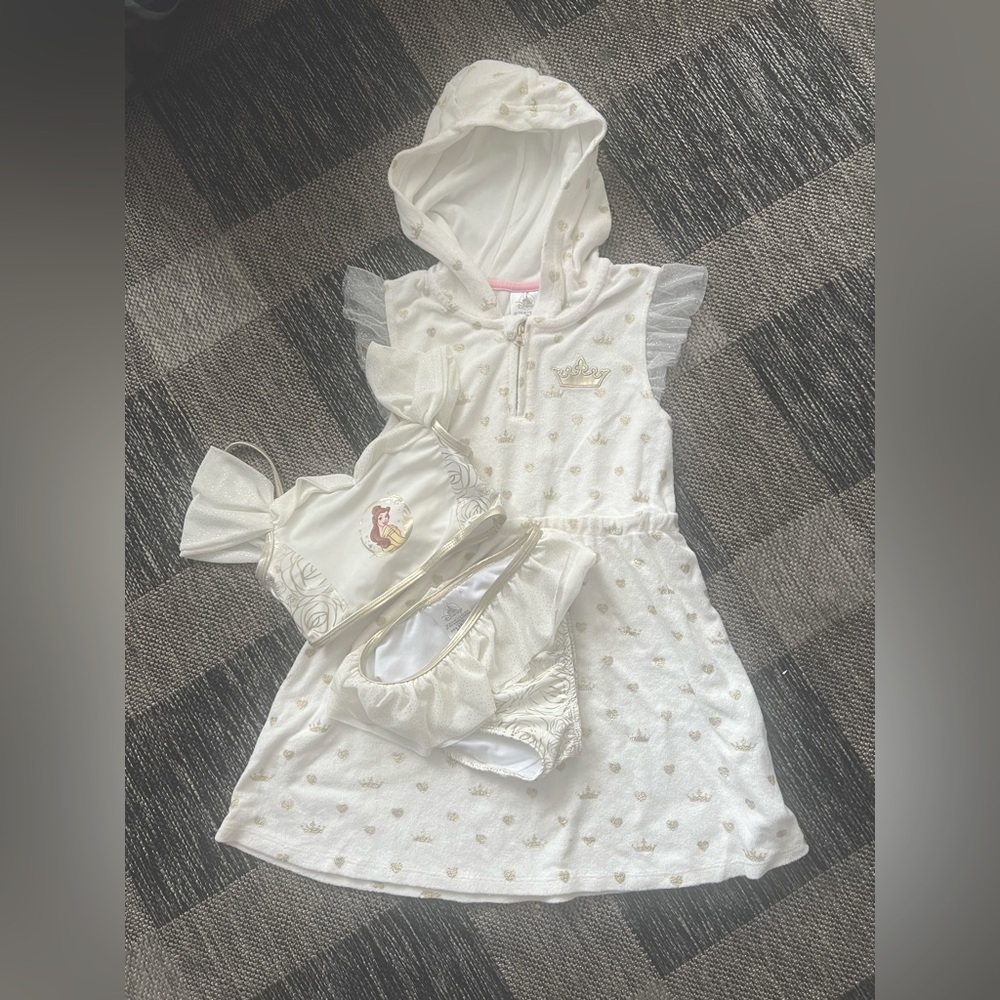 Disney Belle White and Gold Coverup with Matching Swimsuit